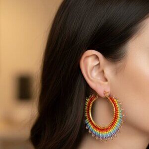 Super Cute & Colorful Rainbow Beaded Hoop Earrings Just the right sparkle